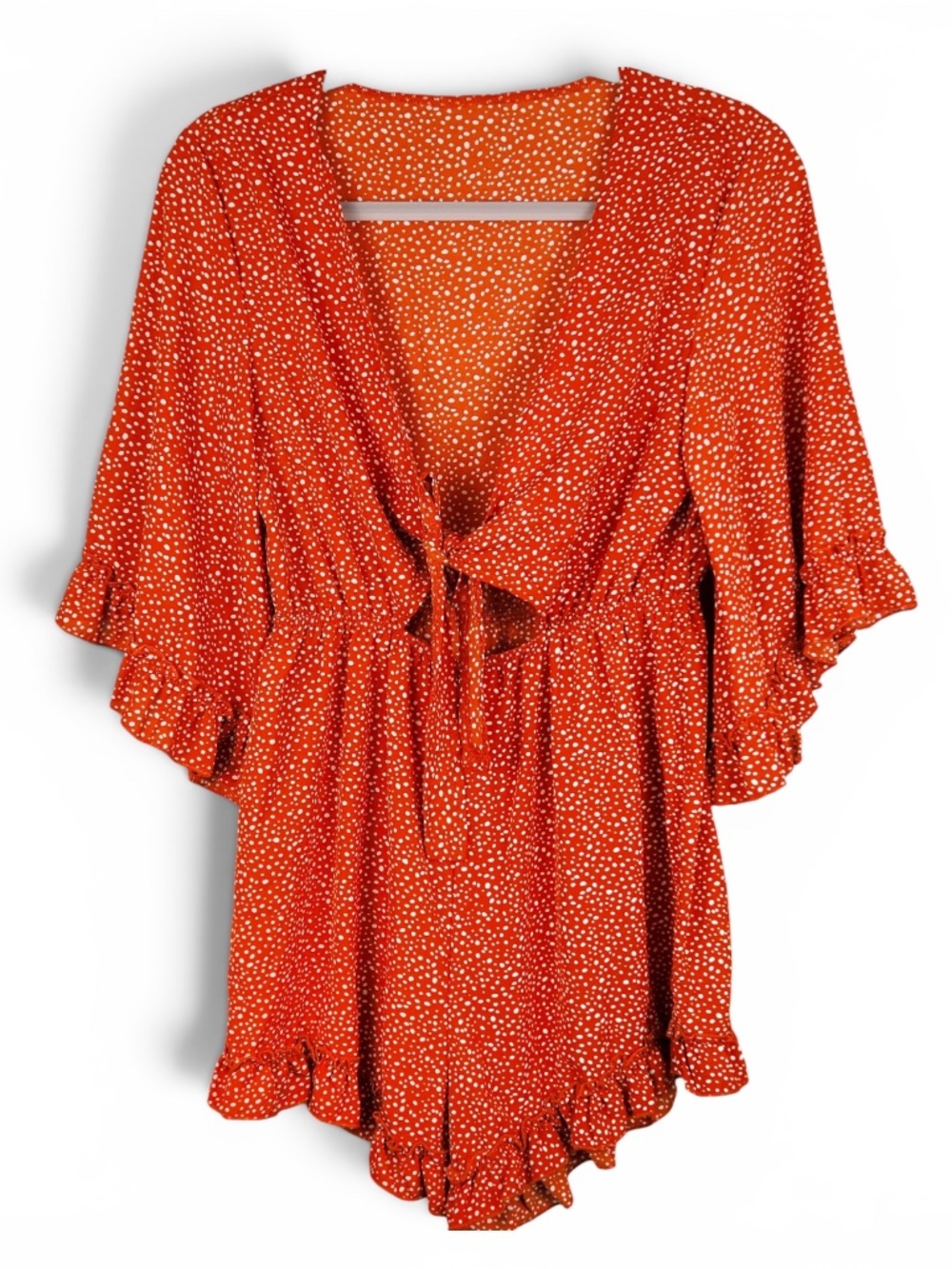 Shein Orange Red with White Polka Dot Tie-Front Romper Women Size M Summer